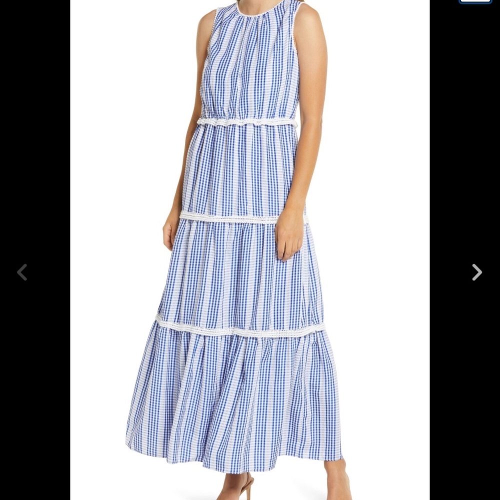 Julia Jordan gingham maxi dress with crochet lace size 10